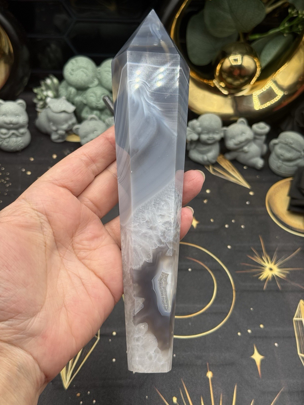 Natural Banded Agate LG Wands w/ stand Free shipping