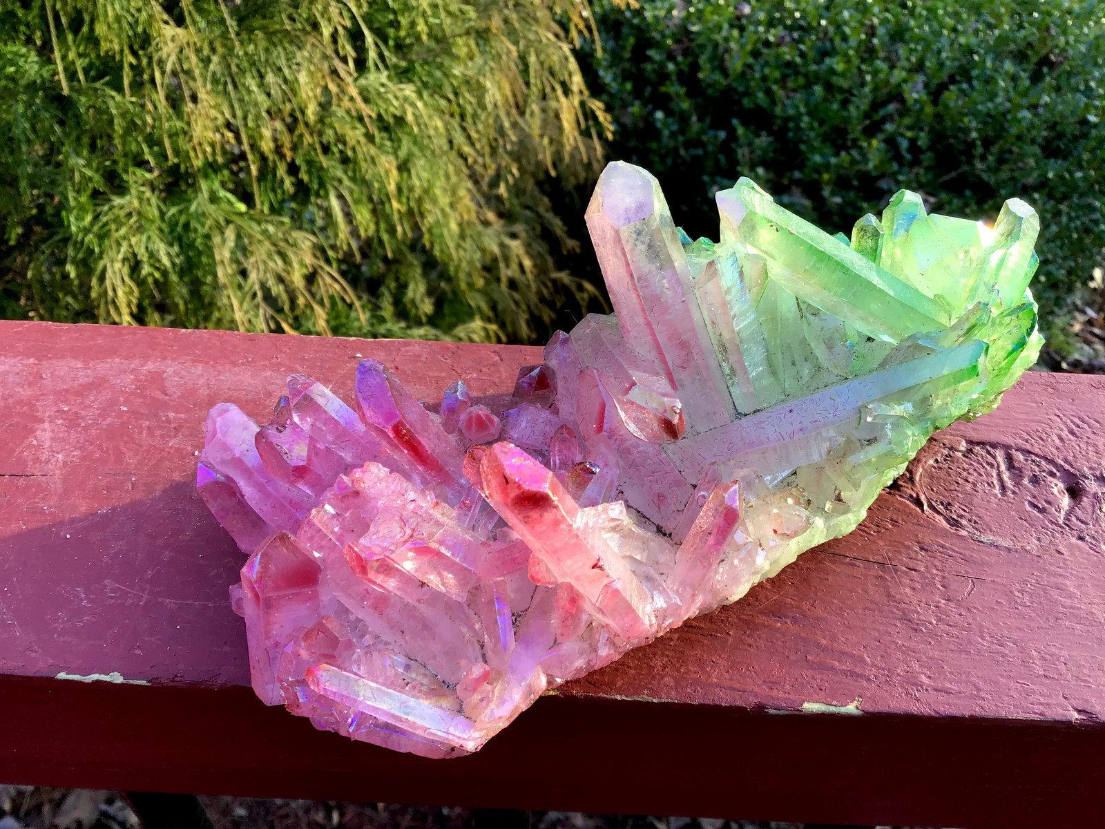 Pink & Green Aura Quartz Crystal Cluster ~ Large 1 Lb. 4 oz. ~ 7″ Long ~ Electr
