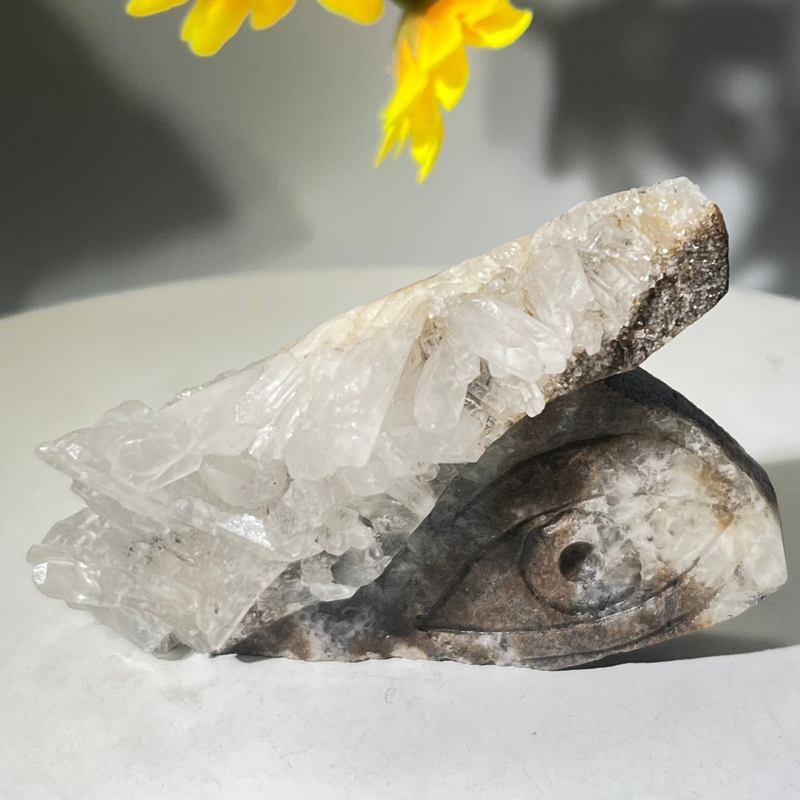 64gNatural white crystal cluster carving of God’s Eye