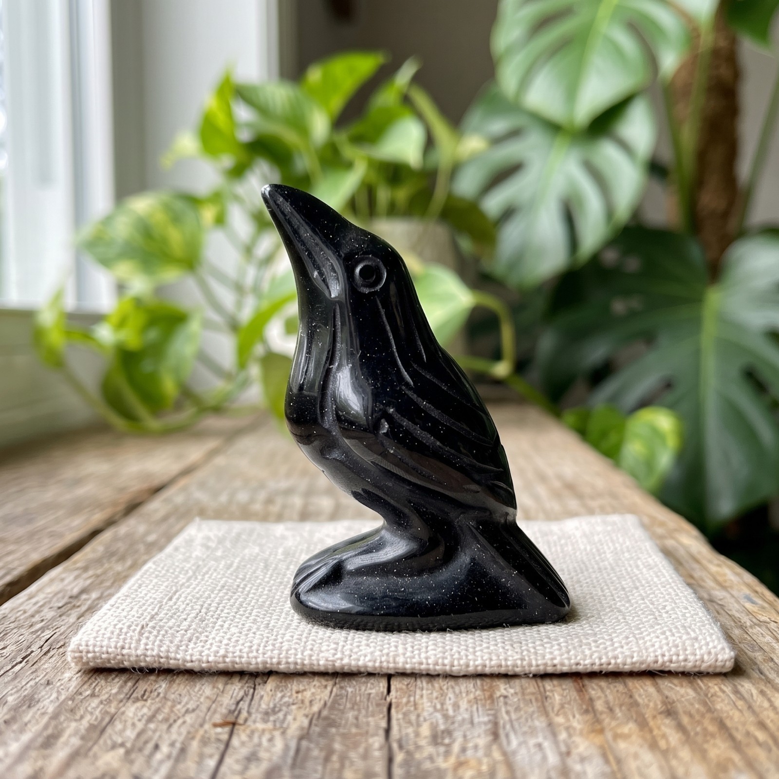 Black Obsidian Raven Carving 5cm Natural Crystal Crow Bird Figurine Decor