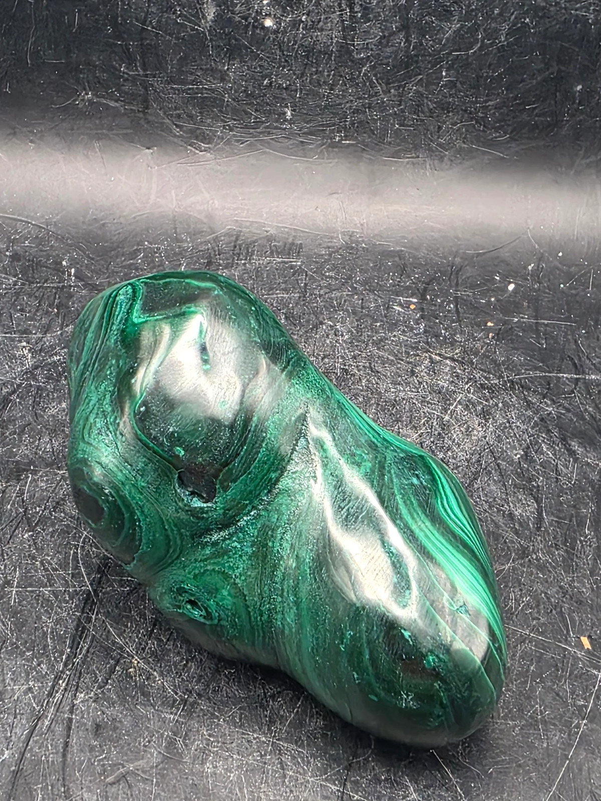 Malachite polished free form! 10 ounces, 3.2 inches long, 1.8″ wide!