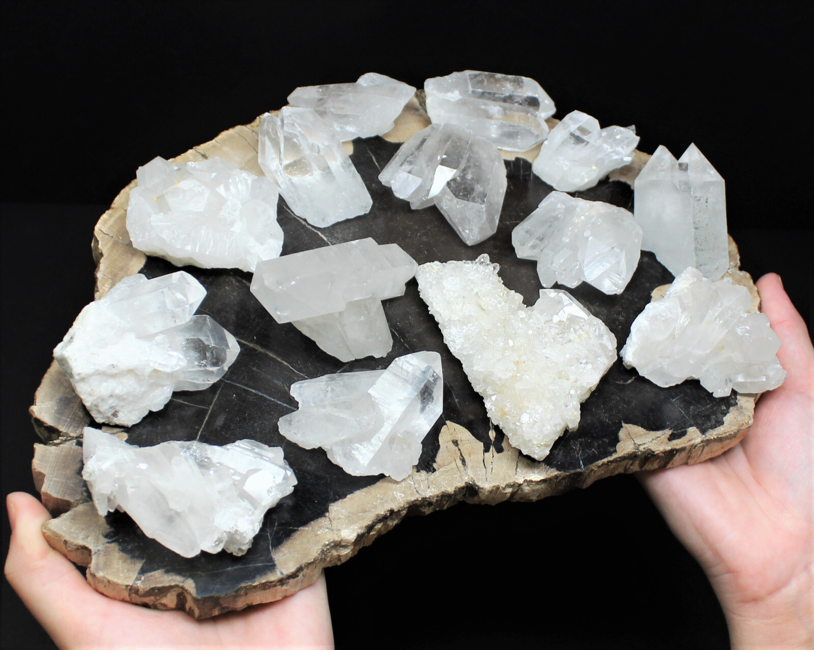 Natural Clear Quartz & Smoky Quartz Crystal Clusters 8-12 Piece Box Lot