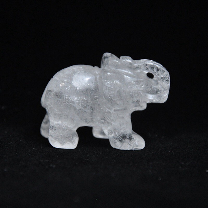 Natural Clear Quartz Crystal Carved Elephant Healing Gemstone Animal Decor Gift