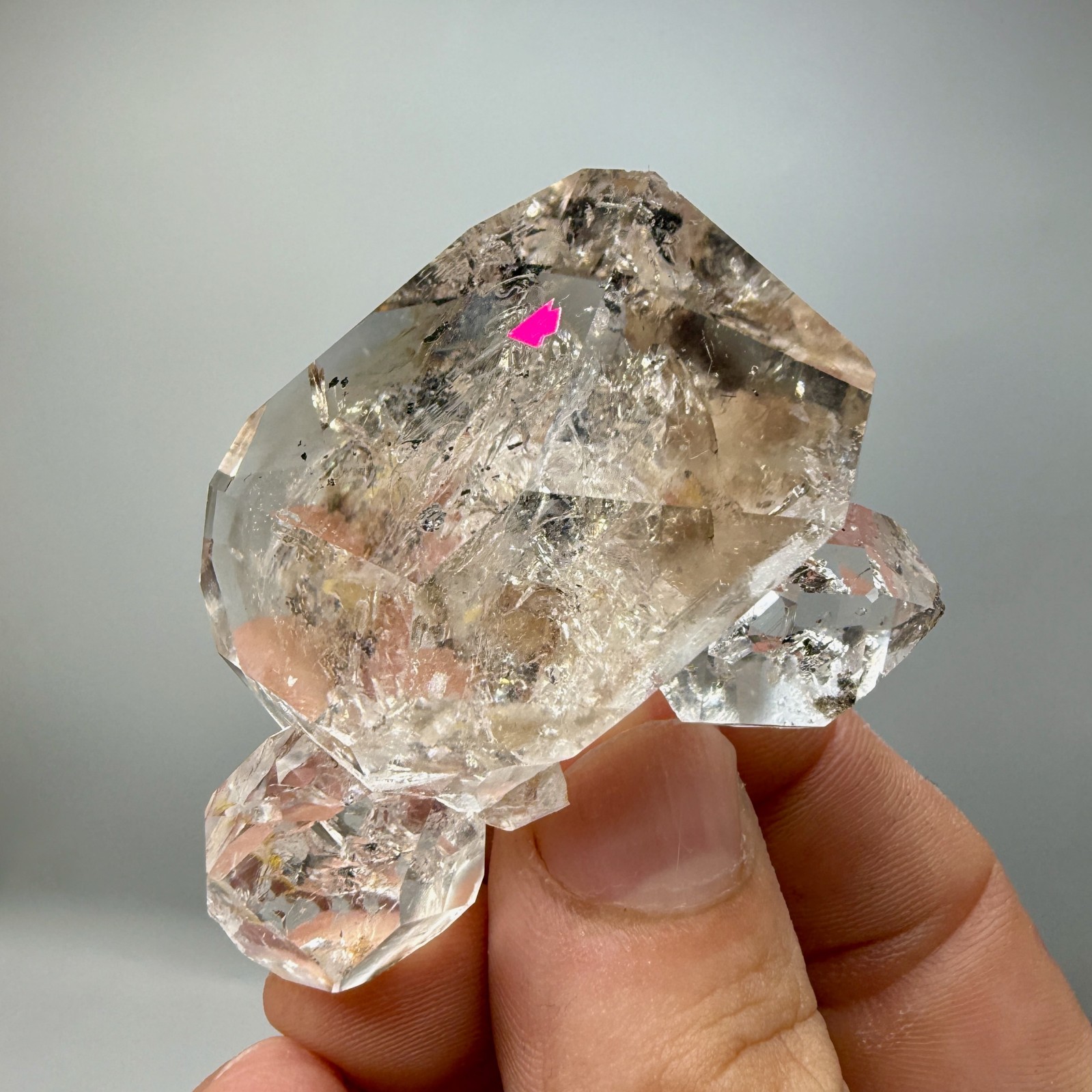 Enhydro Herkimer Diamond Gem Cluster w/ Moving Gas Bubble, Light Smoky Phantoms