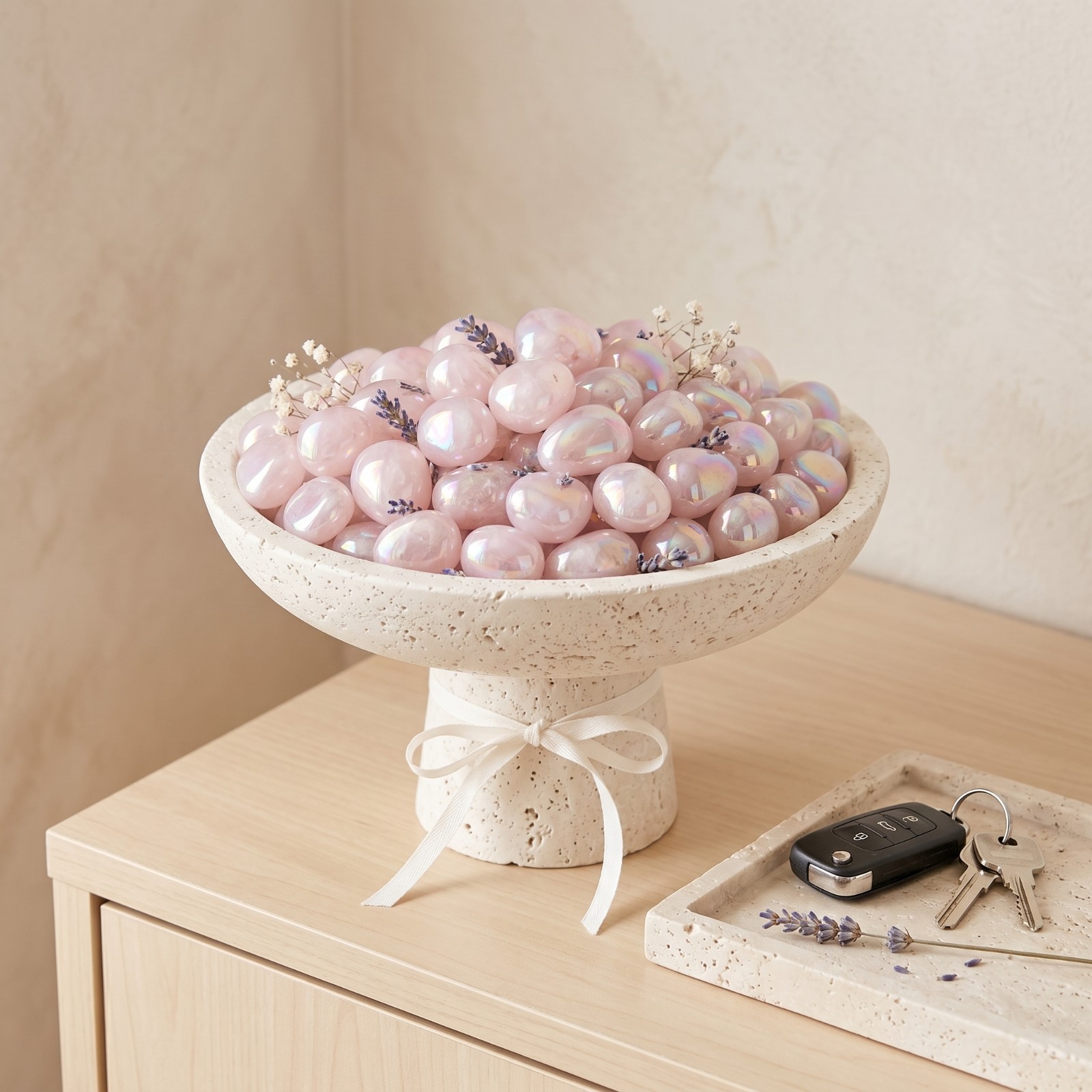 2PC Angel Aura Rose Quartz Tumbled Stones Natural Pink Aura Coated Healing Gift