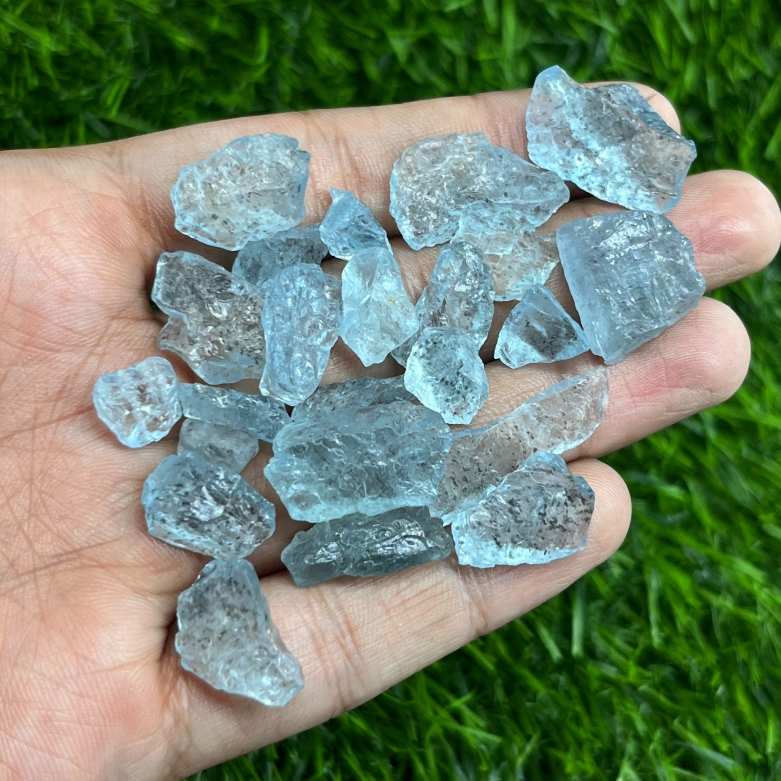 132 Ct Natural Moss Aquamarine Rough Gemstone Lot 23 Pcs 9-22 mm Blue Crystals