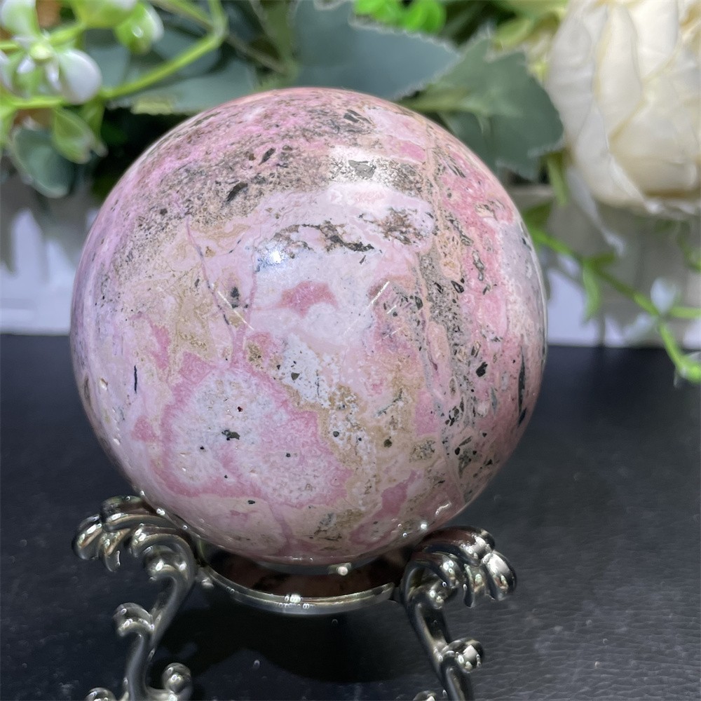 1.4LB 2.7″ Natural Peru Rhodonite Sphere Ball Crystal Quartz Decor Healing
