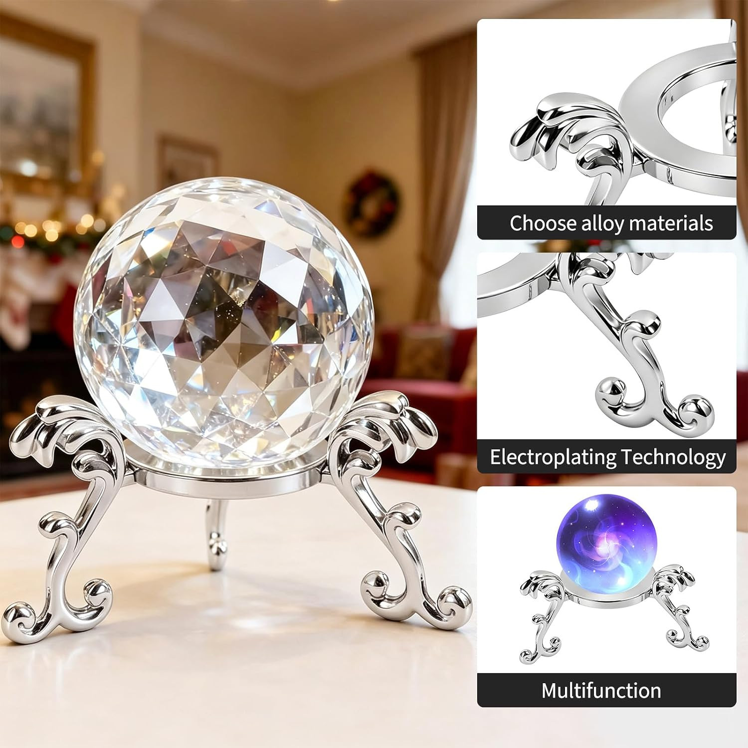 10-Pack Silvery Crystal Ball Stands, 40-80Mm | Sphere Display Holder; for 40-80M