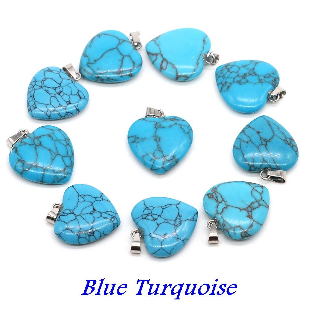 Wholesale 10pcs Assorted Nature Stone Heart Charms Pendants for Jewelry 20mm