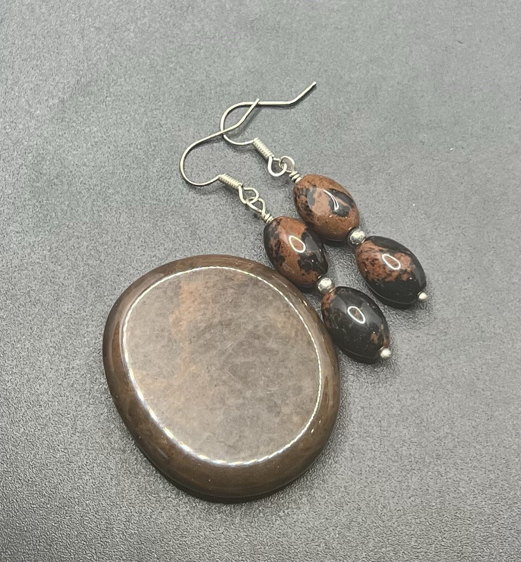 Mahogany Obsidian Polished Stone & Handmade Earrings set