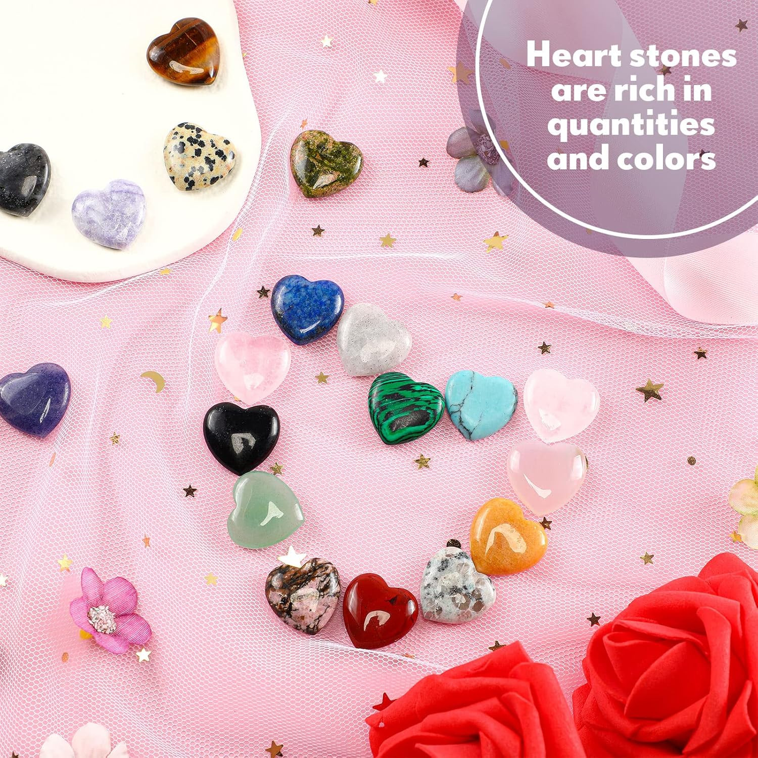 72pc Heart Healing Crystal Stones Bulk Assorted Polished Worry Palm Chakra Gift