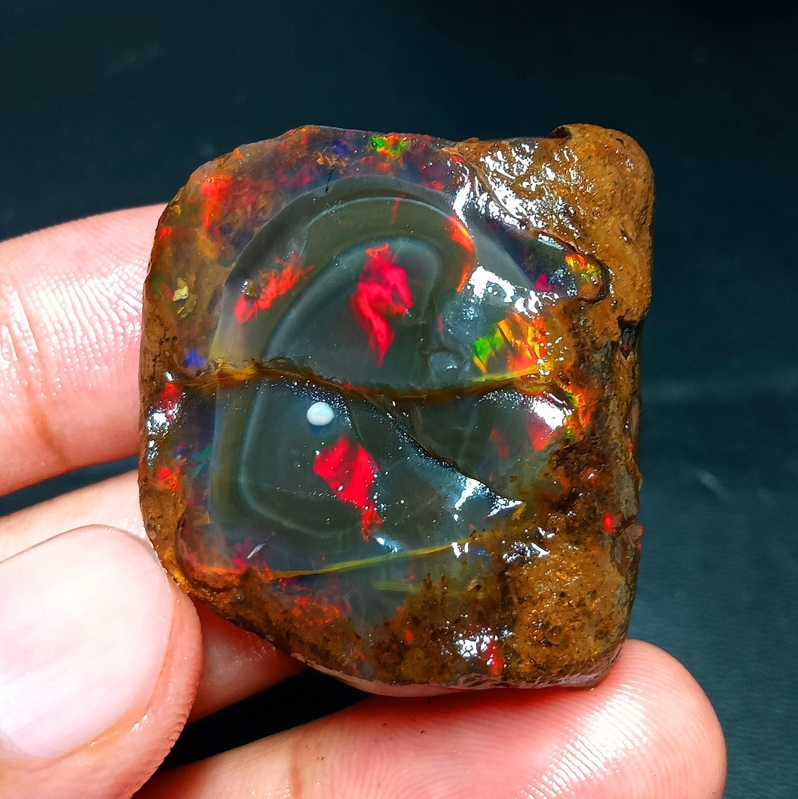 Ethiopian 111ct Natural Fire Opal Rough – Welo Gemstone Flash, 33x30x16mm