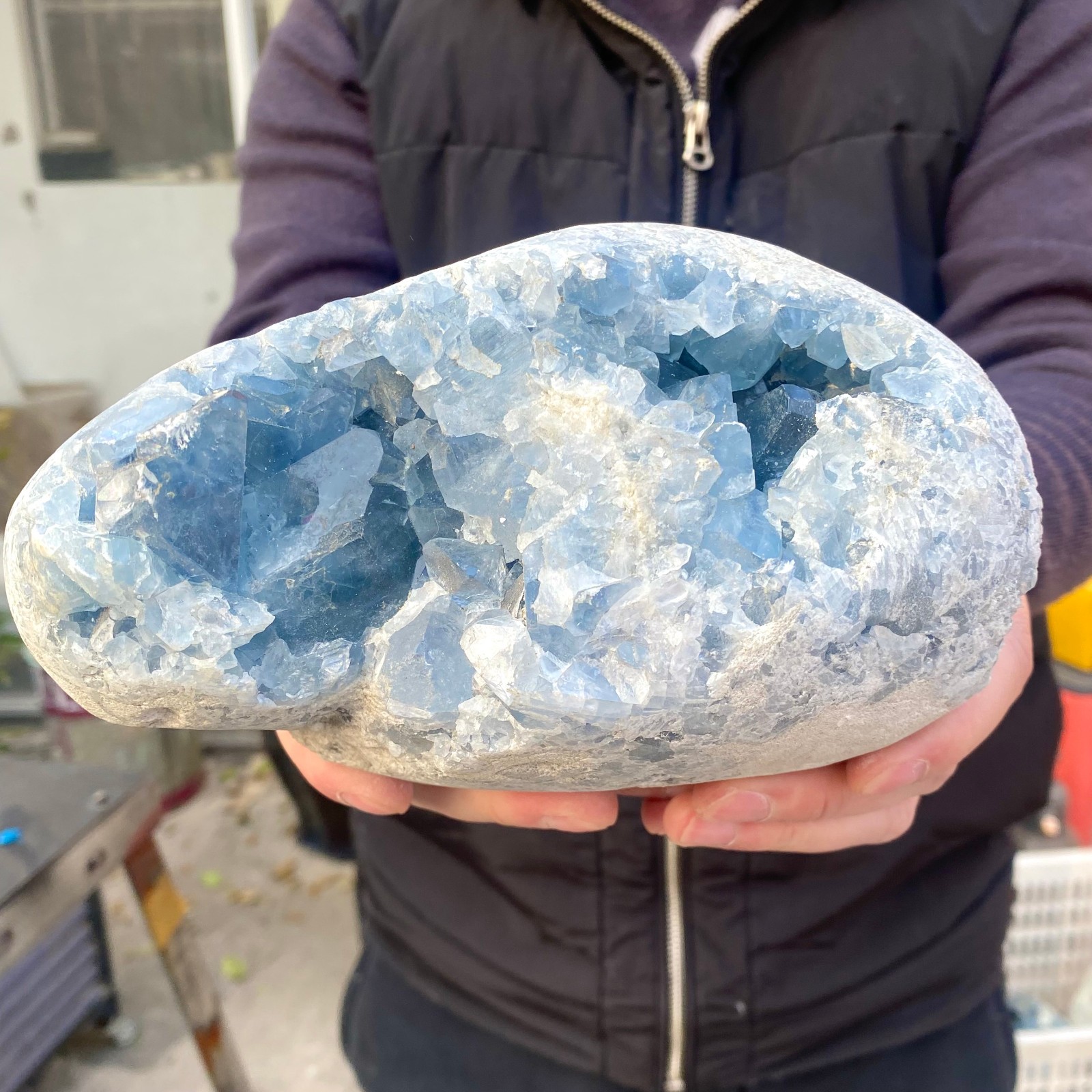 8.43LB Large Natural Blue Celestite Crystal Geode Quartz Cluster Mineral Specime