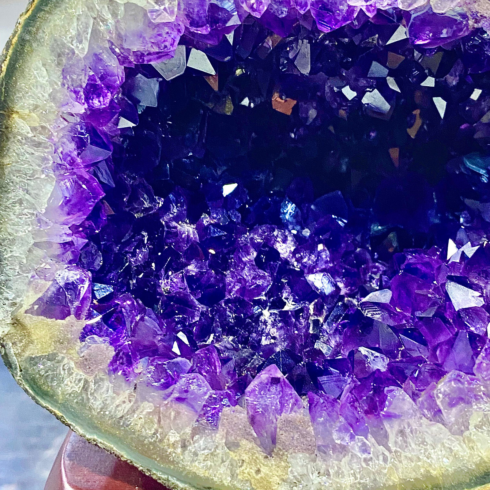 6.09LB Uruguay Natural Amethyst Money Bag Cave Decoration+Bracket