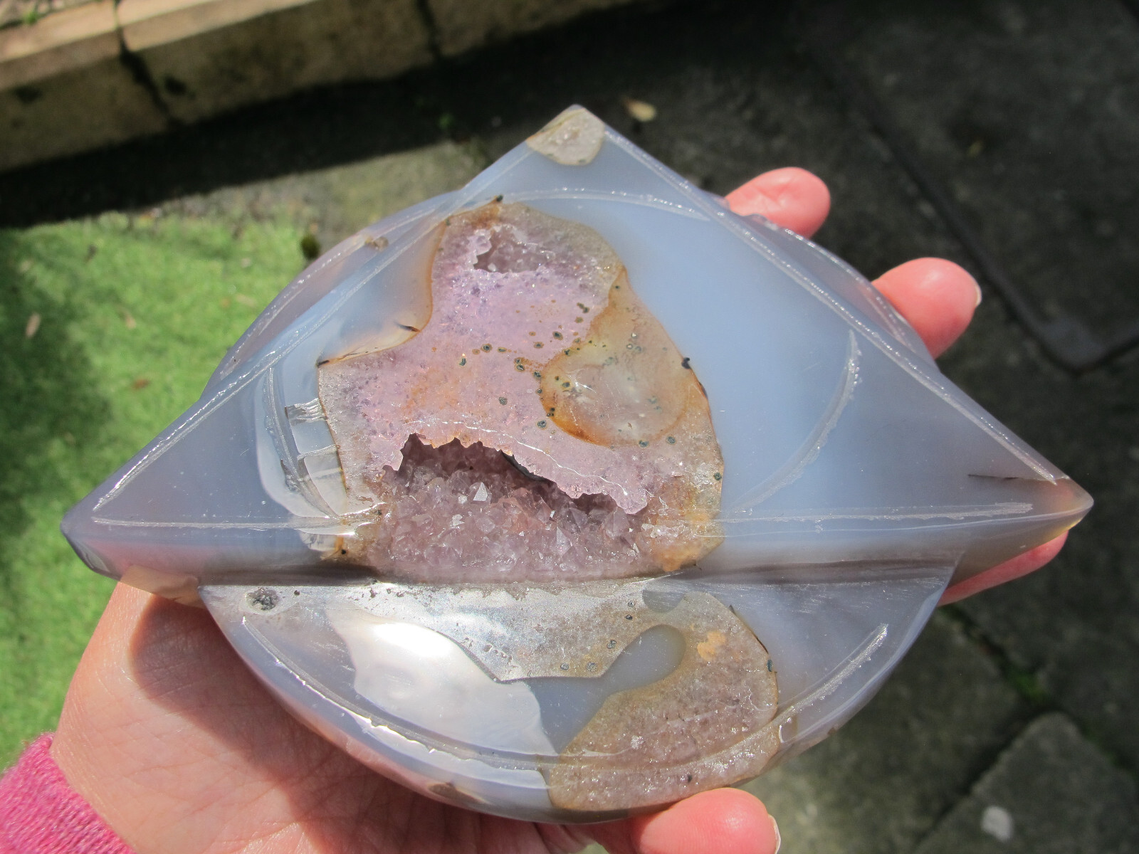 Agate Amethyst Druzy Triangle Circle & stand Crystal Healing Natural Polished