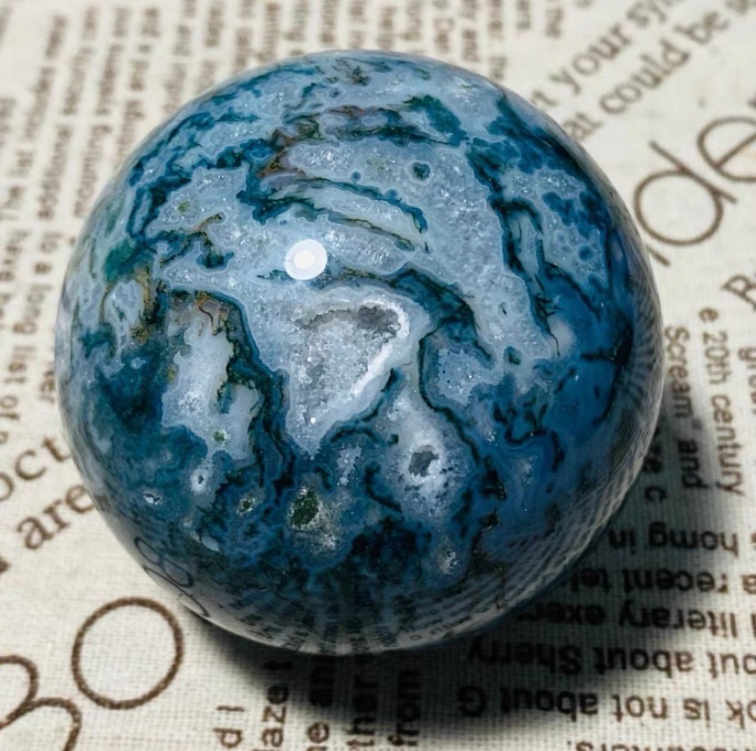 481g Natural Geode Aquatic Plant Water Grass Moss Agate Balls Crystal Sphere