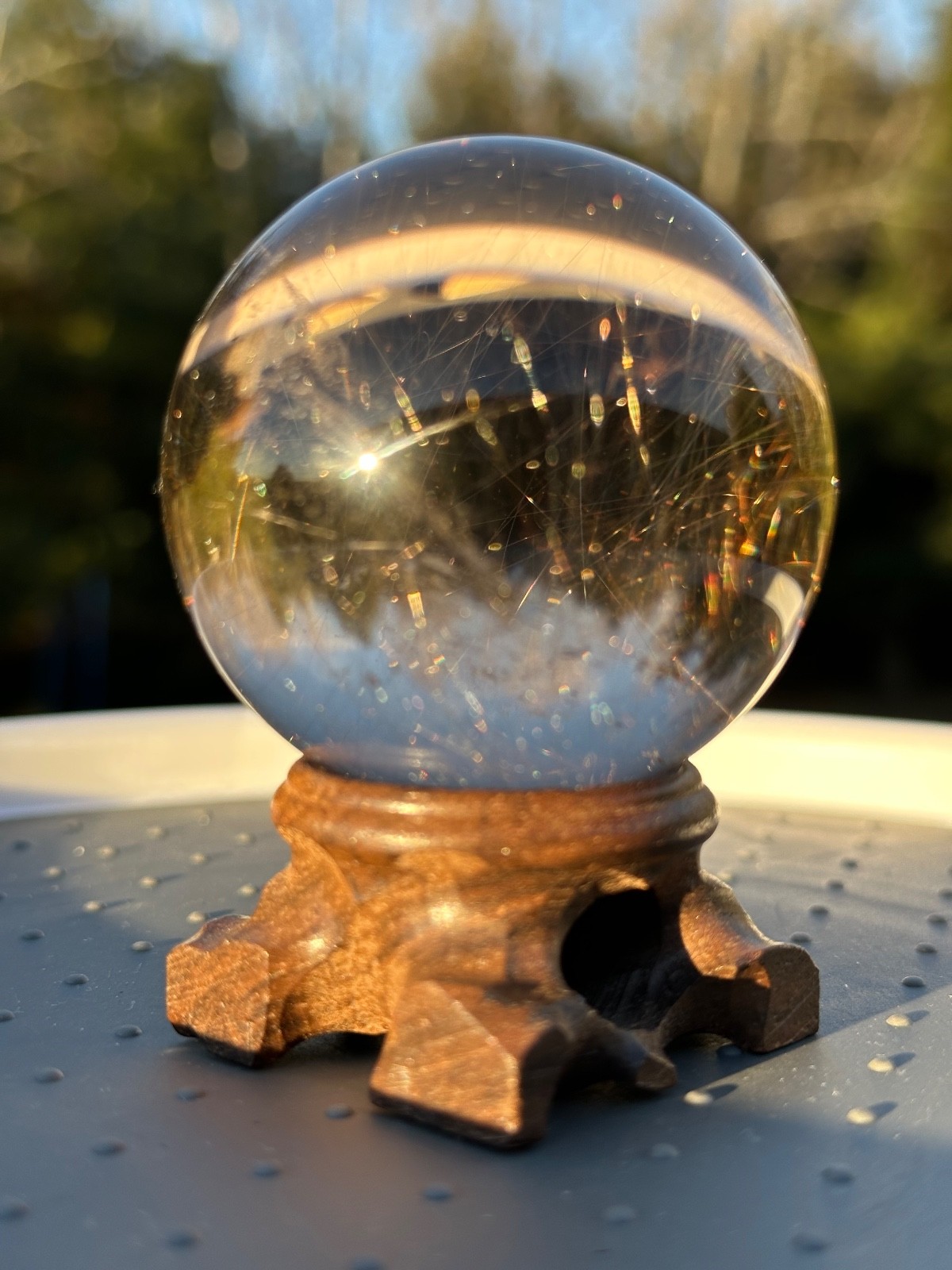 245g natural clear quartz gold rutile sphere polished crystal ball