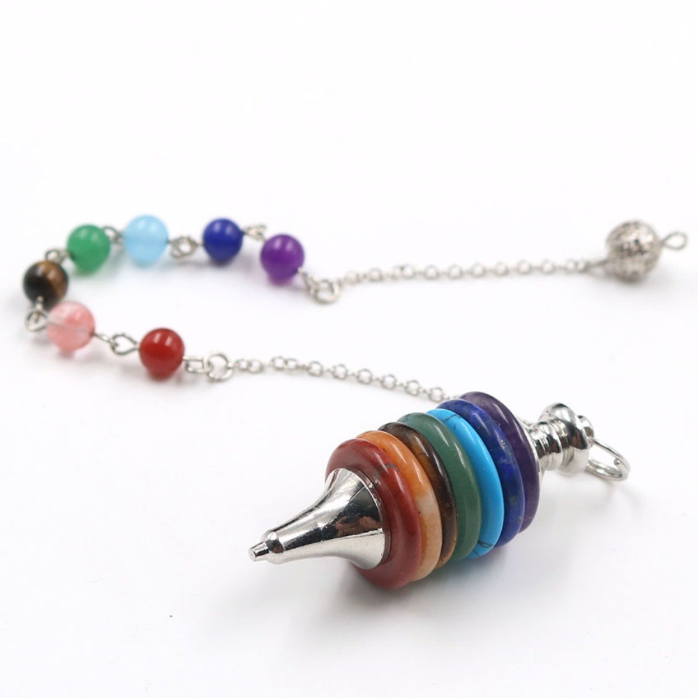 Natural Seven Chakra Crystal Disc Pendulum Dowsing Pendant HandCrafted Healing