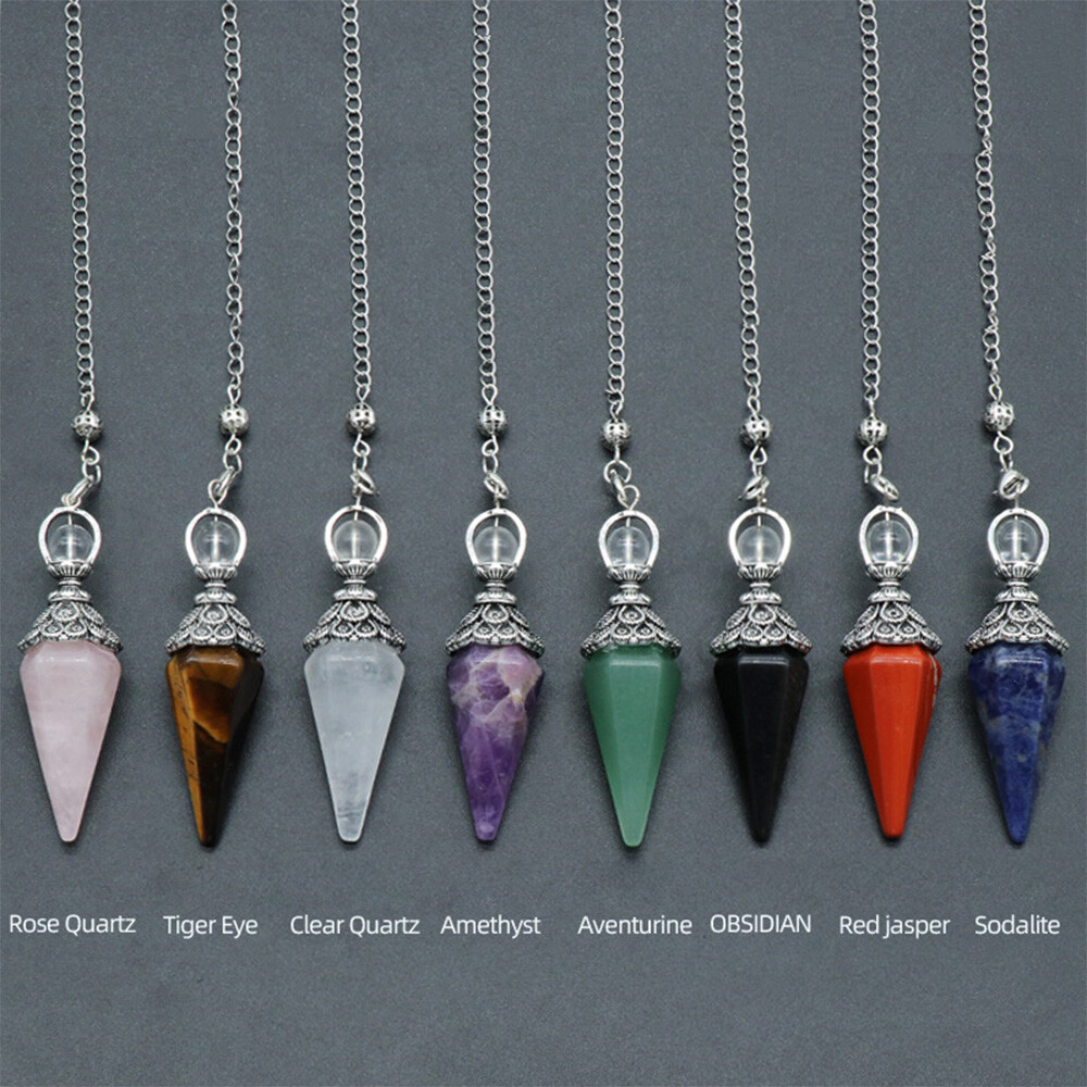 Chakra Pendulum Natural Crystal Hexagon Pyramid Chain Pendant Healing Divination