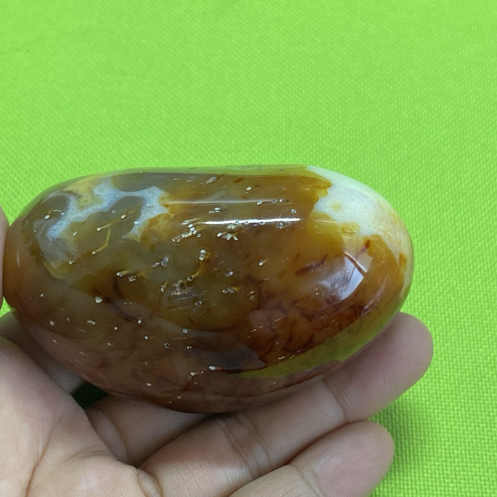 77mm242g Beautiful Patterns Red Agate Carnelian Palm Stone Reiki Crystal Md Y098