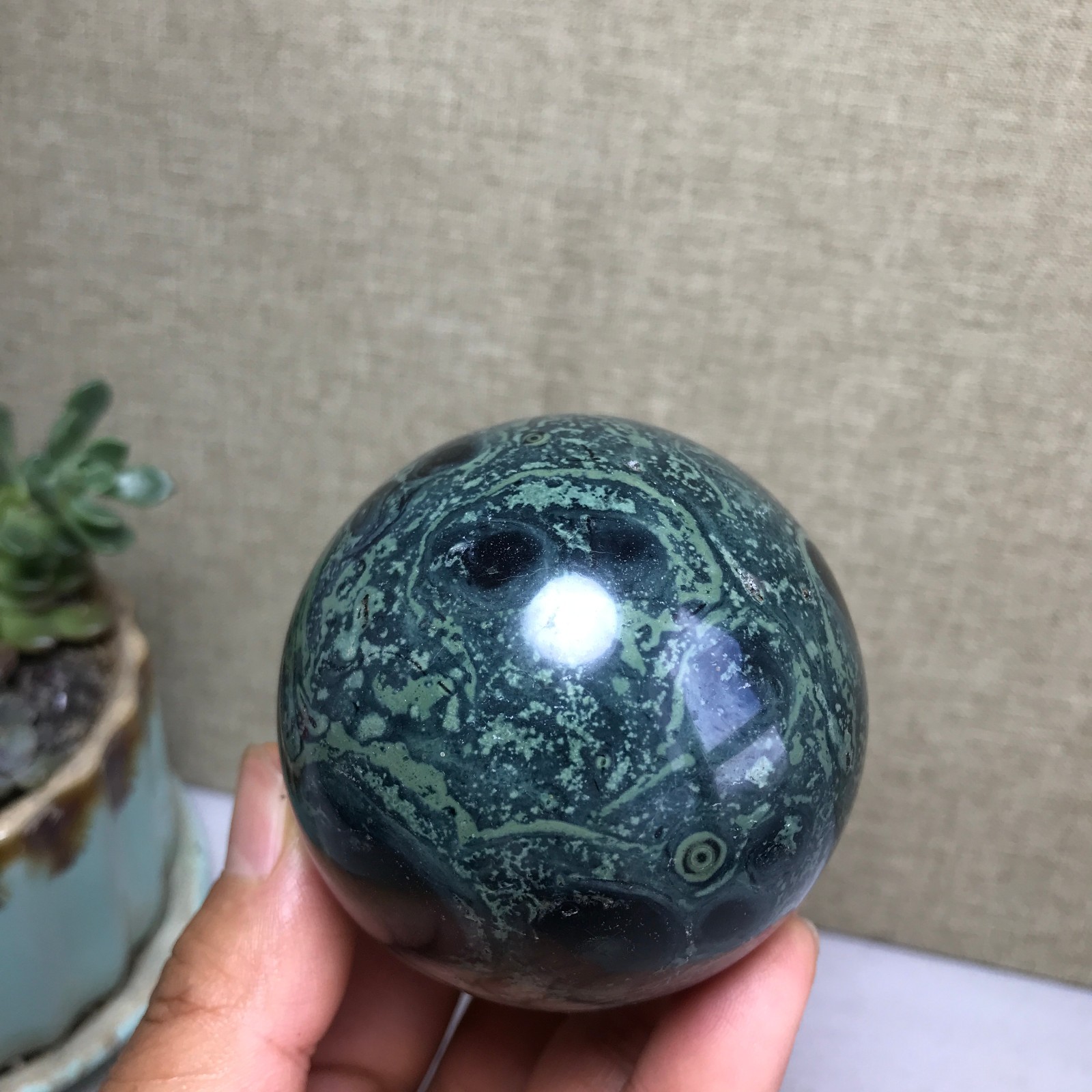 Top Natural Green Kambaba jasper quartz crystal sphere ball healing 328g A4813