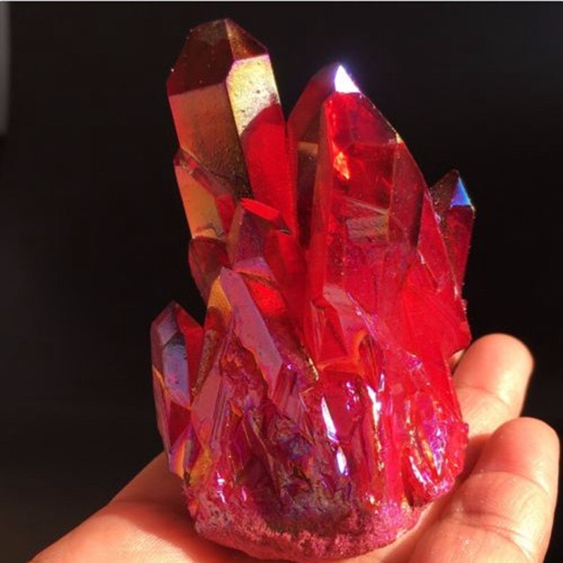 50g Natural Aura Red Titanium Geode Quartz Crystal Cluster Rough Gemstone Reiki