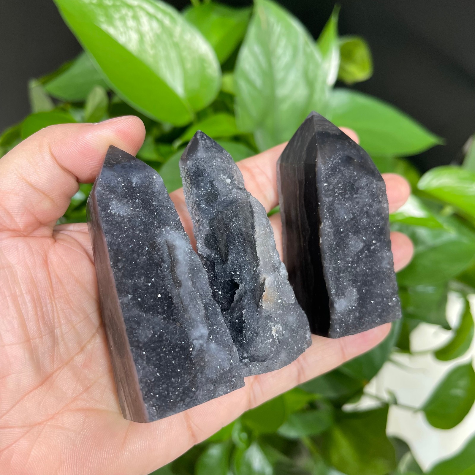 3pcs Natural Sphalerite Crystal Cave obelisk quartz crystal energy column