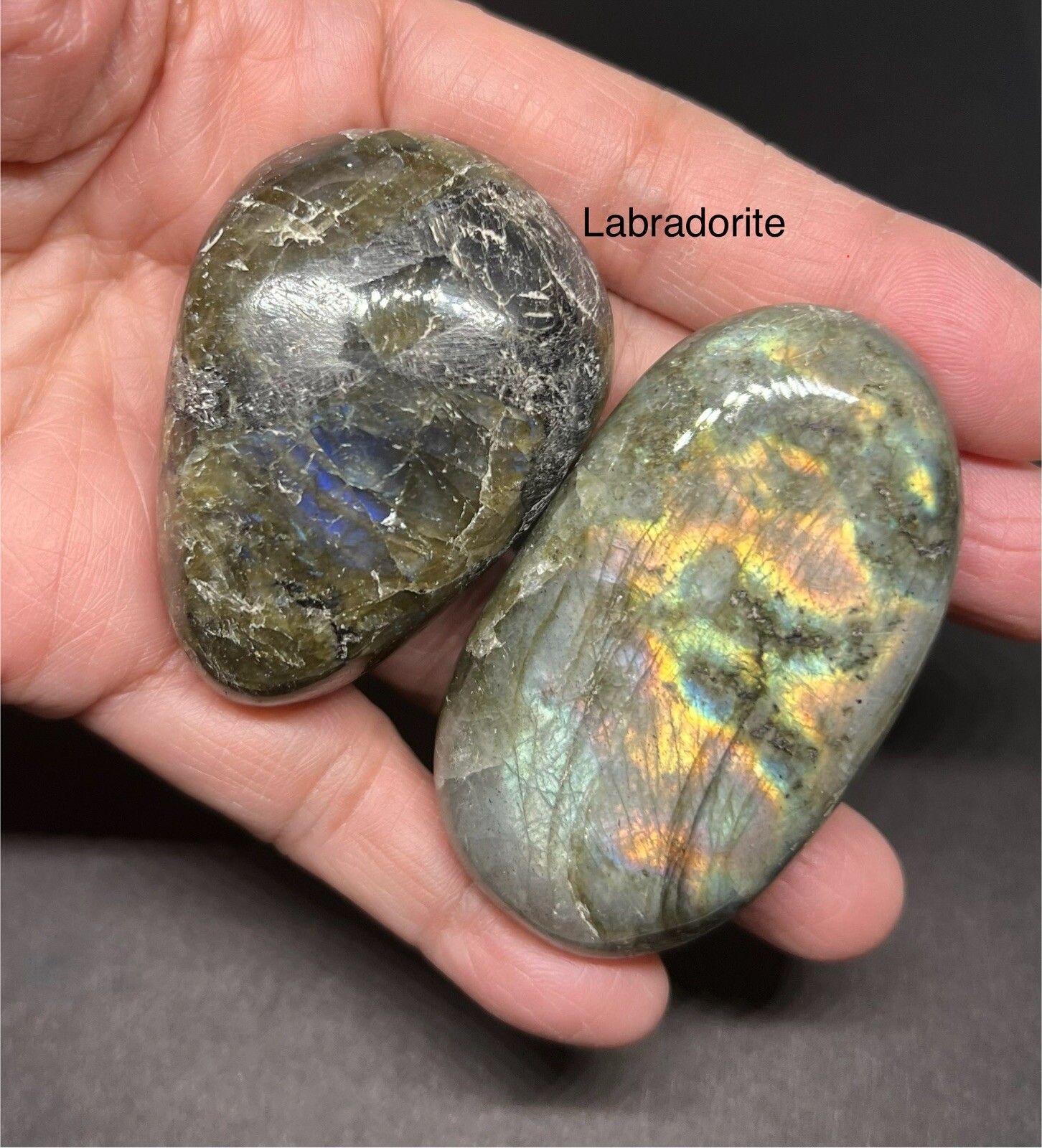 Labradorite Genuine Palm Stones From Madagascar 2pcs 138g Total