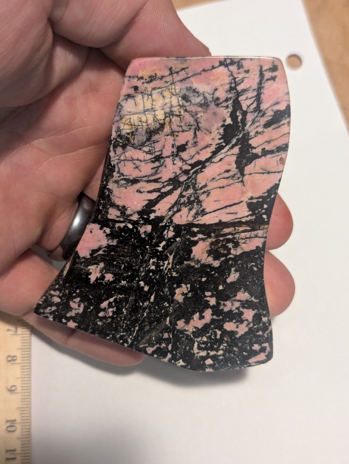 Large Fully Polished Rhodonite Freeform Display Slab Tumbled Stone Big Pink