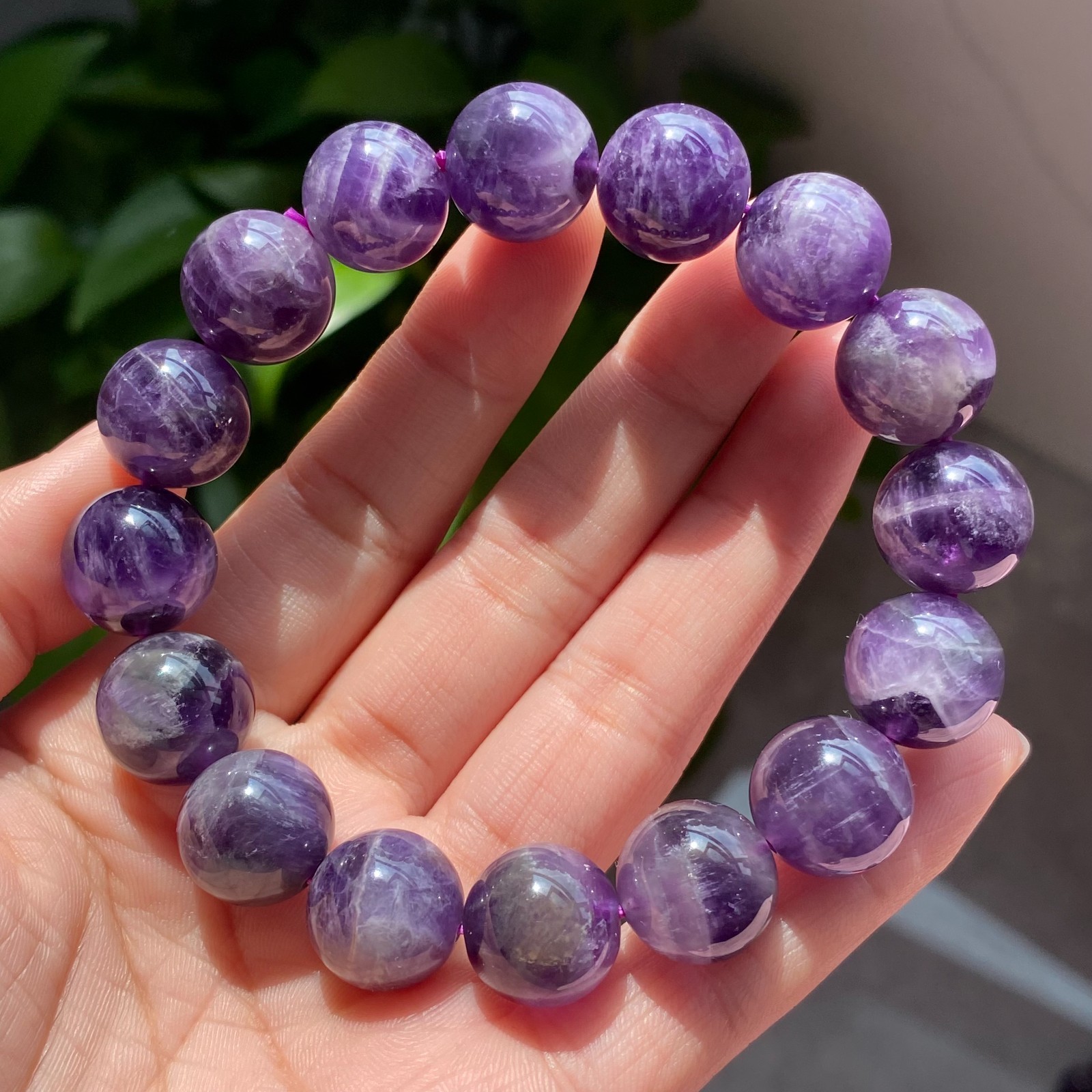 14mm Natural Rare Purple Amethyst Crystal Beads Bracelet 2045