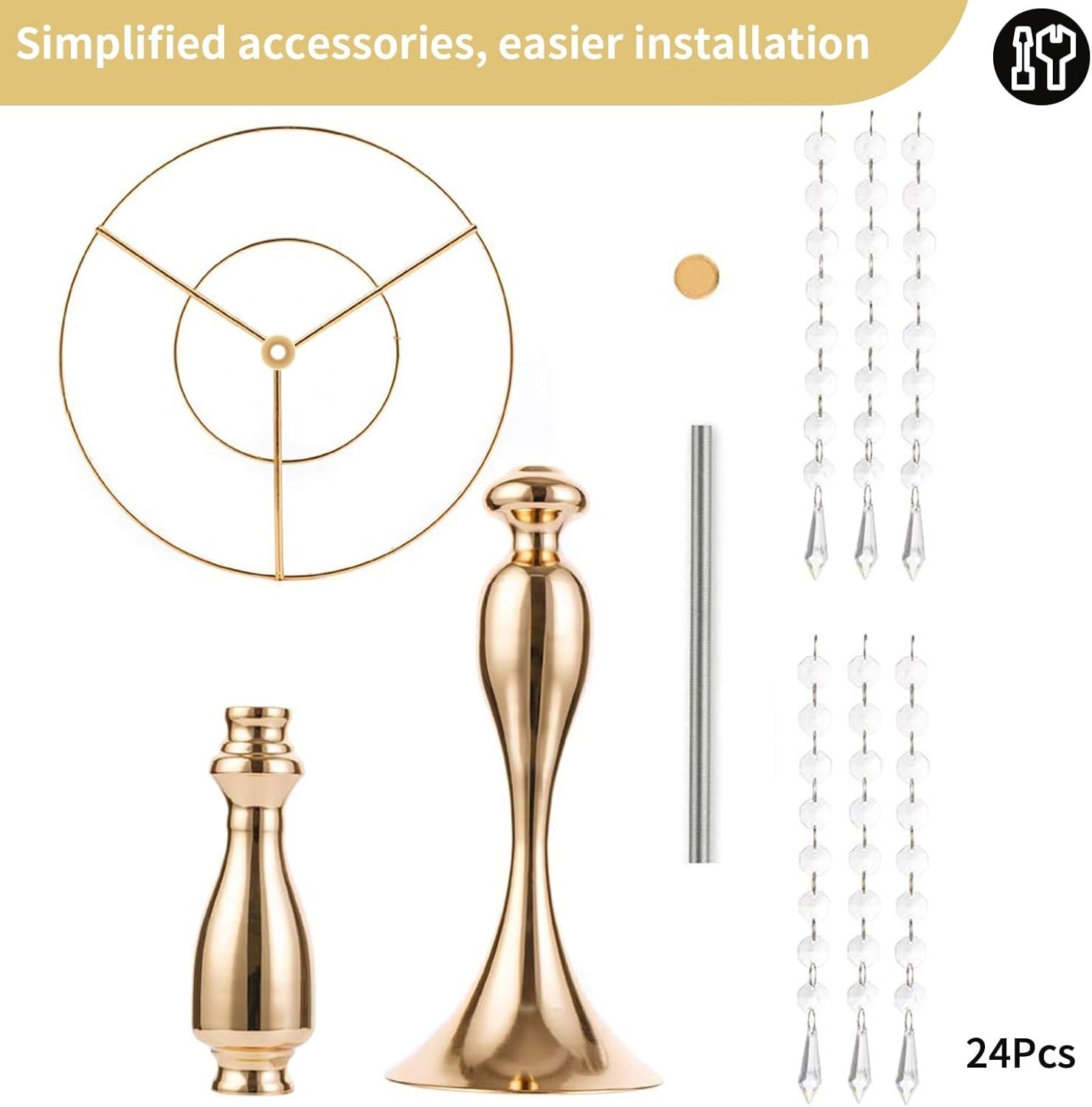 Modern Gold Metal Crystal Flower Holders – Perfect 21.3” Tall Centerpieces