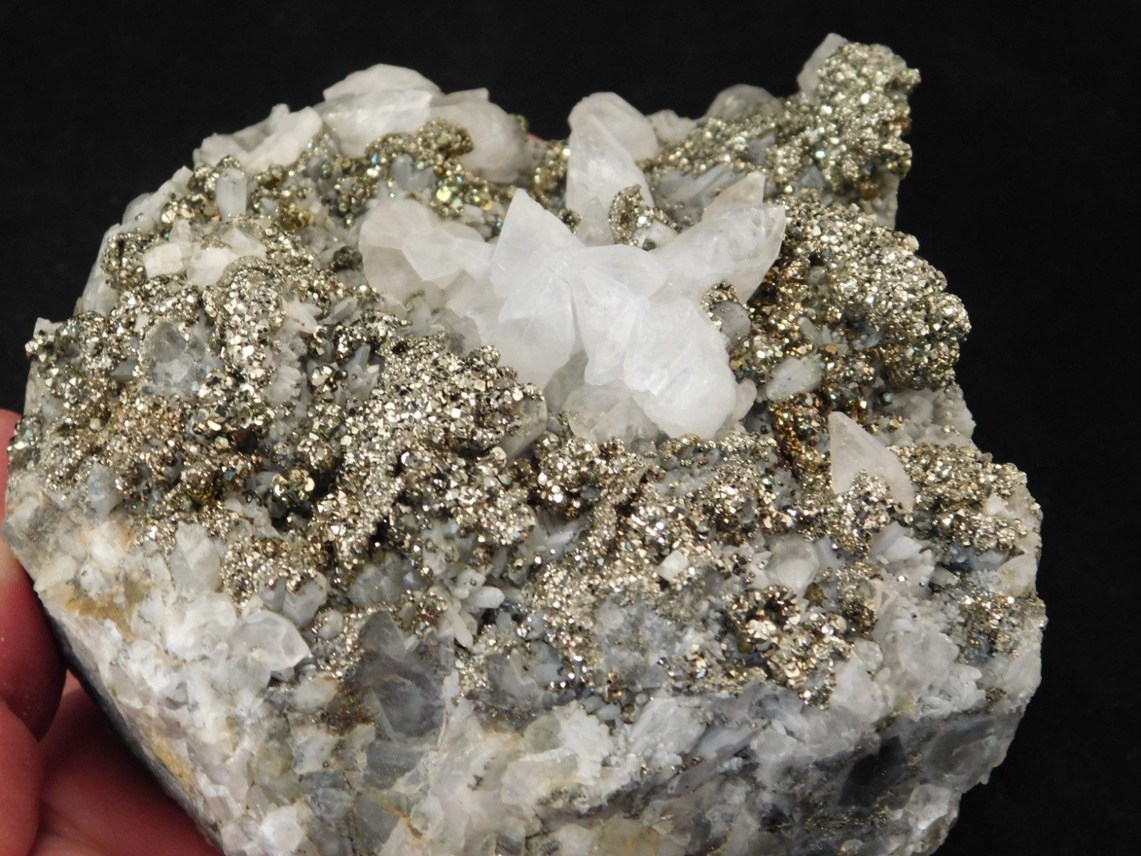 Big! Druzy PYRITE Crystal Cluster w/ Fluorescent Calcite Crystals Mexico 949gr