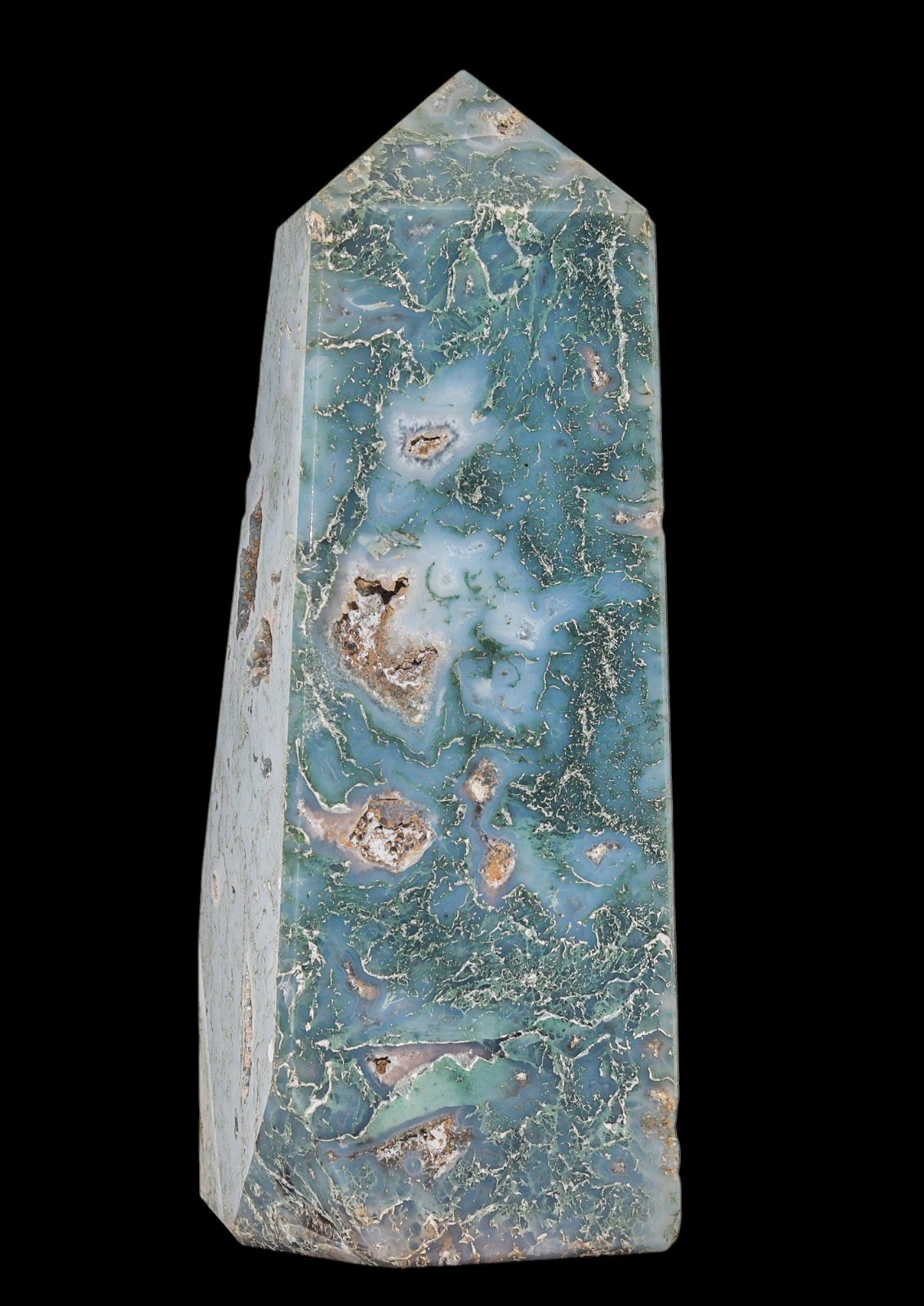 Green Druzy Moss Agate Obelisk Point Tower (150MM) Reiki Aura Chakra Balancing