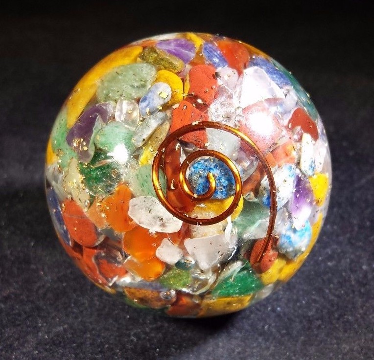 MEDIUM (40-50mm) 7 CHAKRA MIXED STONE ORGONE GEMSTONE SPHERE ORGONITE SPHERE