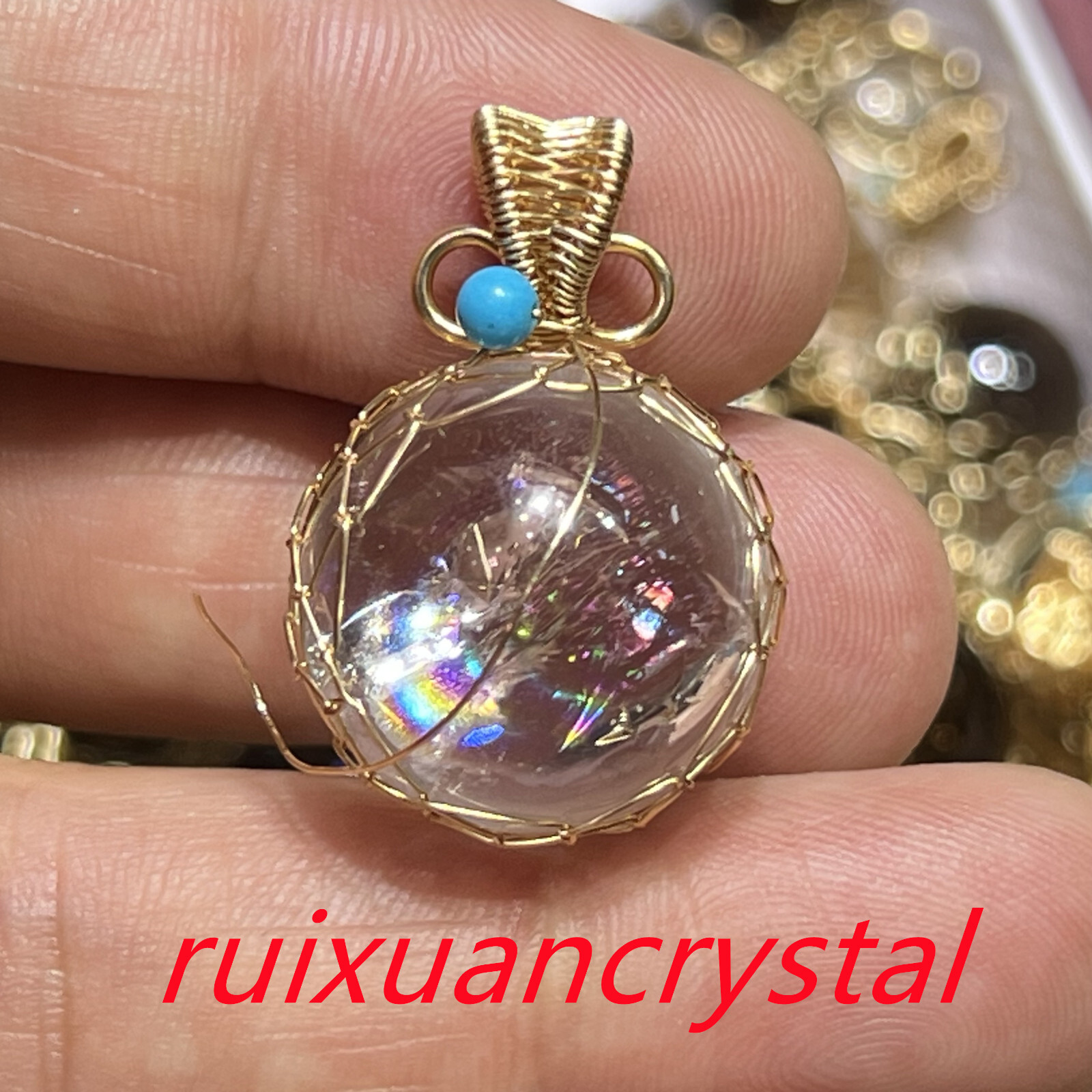1PC Natural clear crystal Quartz sphere Rainbow Crystal Ball pendant Healing