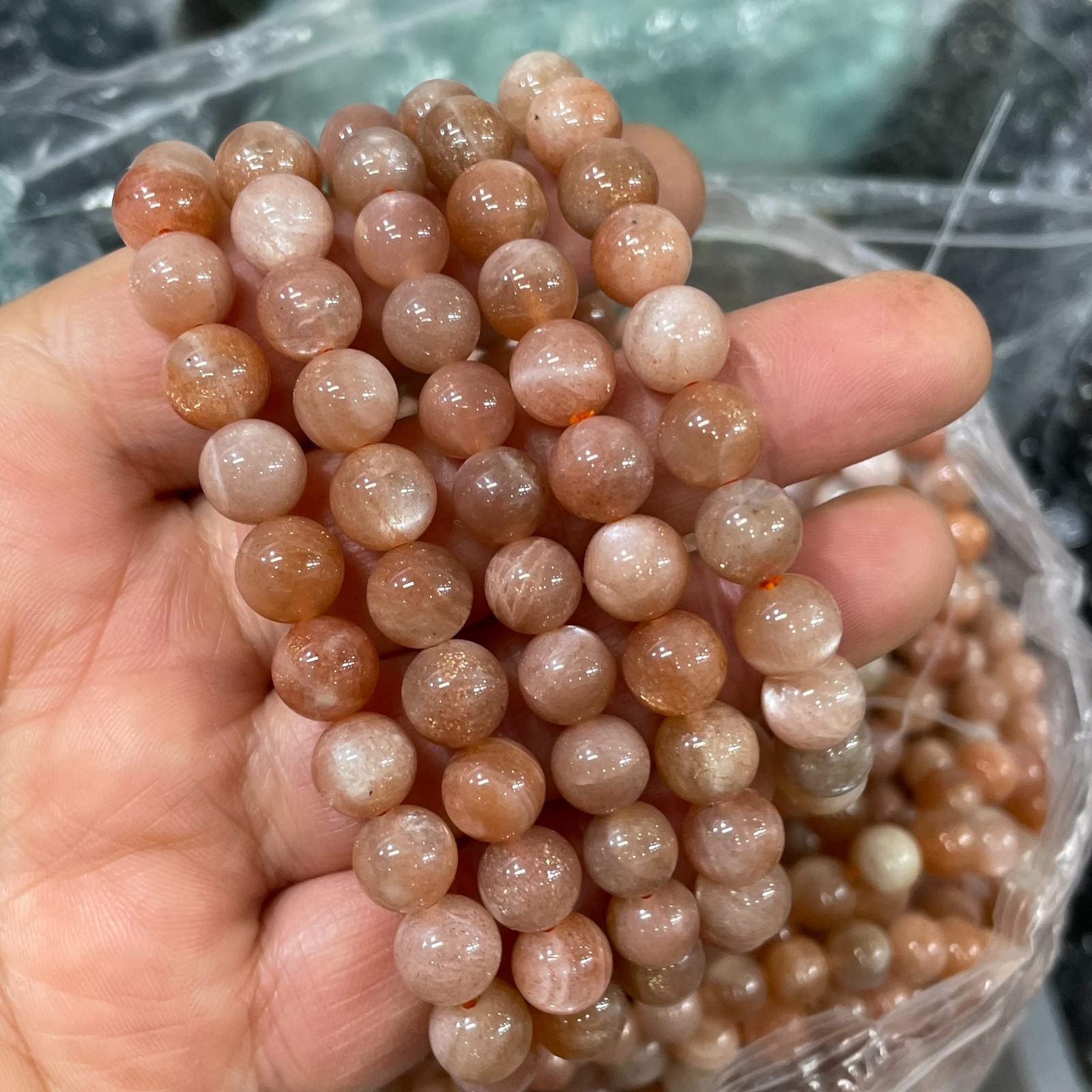 8mm 10pcs Natural Black Sunstone Strong Light Crystal Beads Bracelet