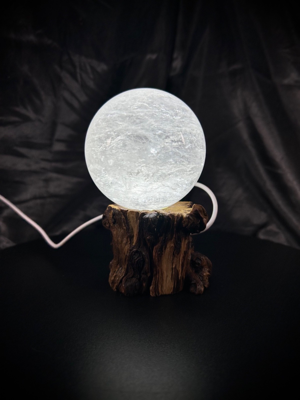 3.1″ Clear Quartz Sphere With Both Lighted Wood And Clear Acrylic Stands 1lb 8oz