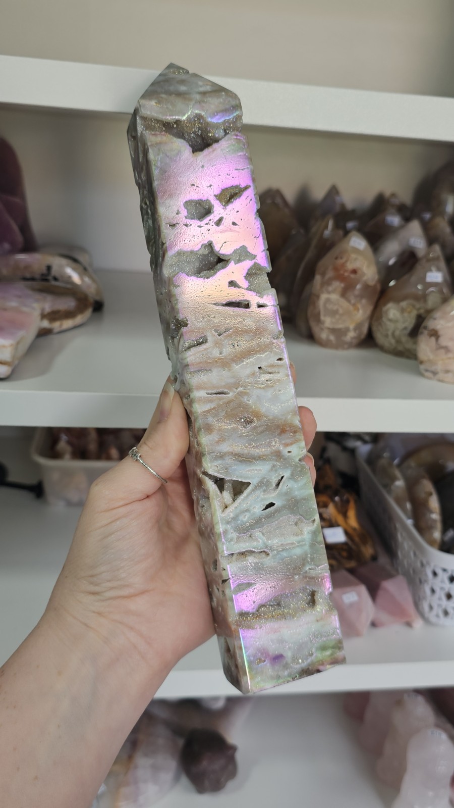 large Druzy Rainbow Angel Aura sphalerite crystal tower 755g 26.2cm