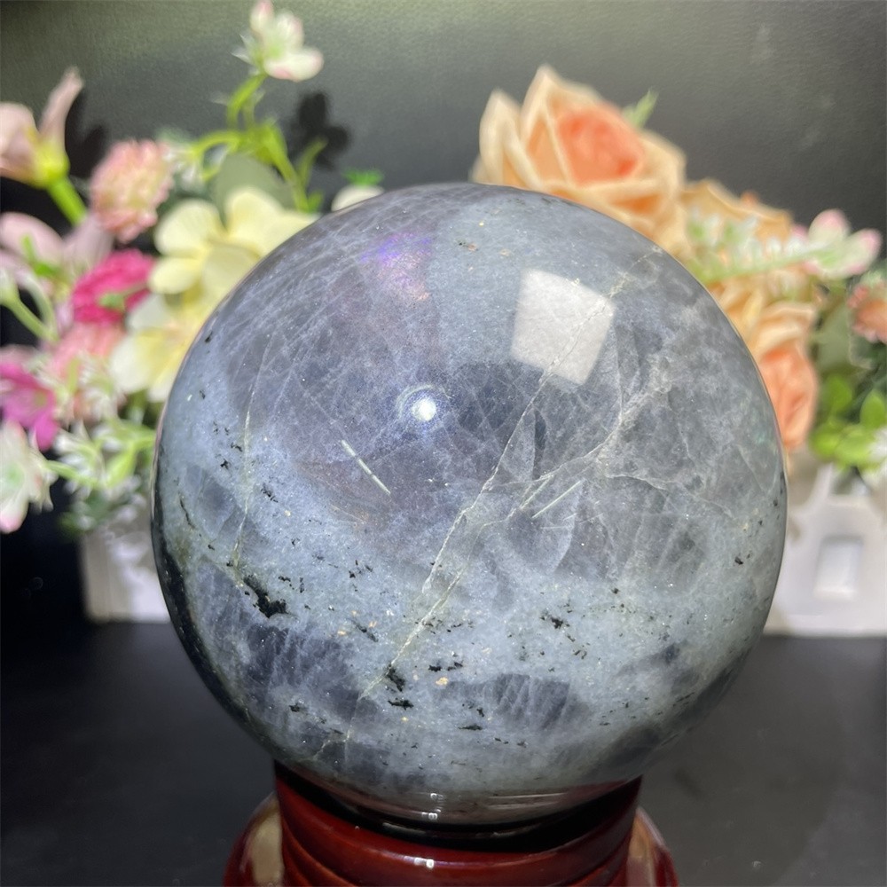 3.4LB 3.9″ Natural Purple Flash Labradorite Sphere Ball Decor Crystal Heal Reiki