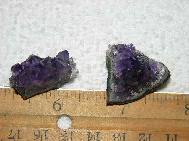 2 Amethyst crystal clusters grape jelly saturation smaller jewelry-sized 1″ J17