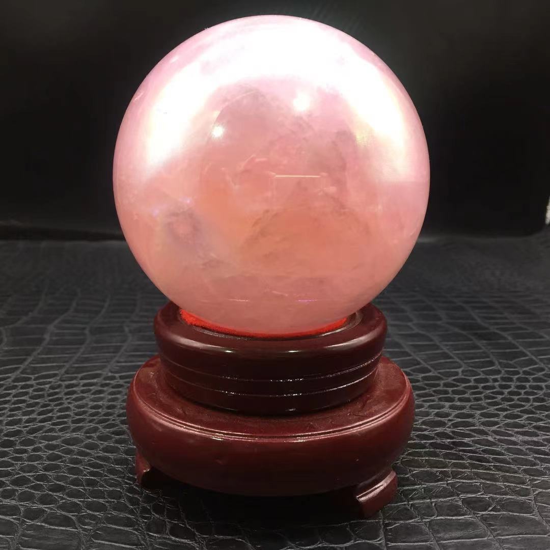 Rainbow Aura Angel Ball Natural Pink/Rose Quartz Sphere Healing Decorate + Stand