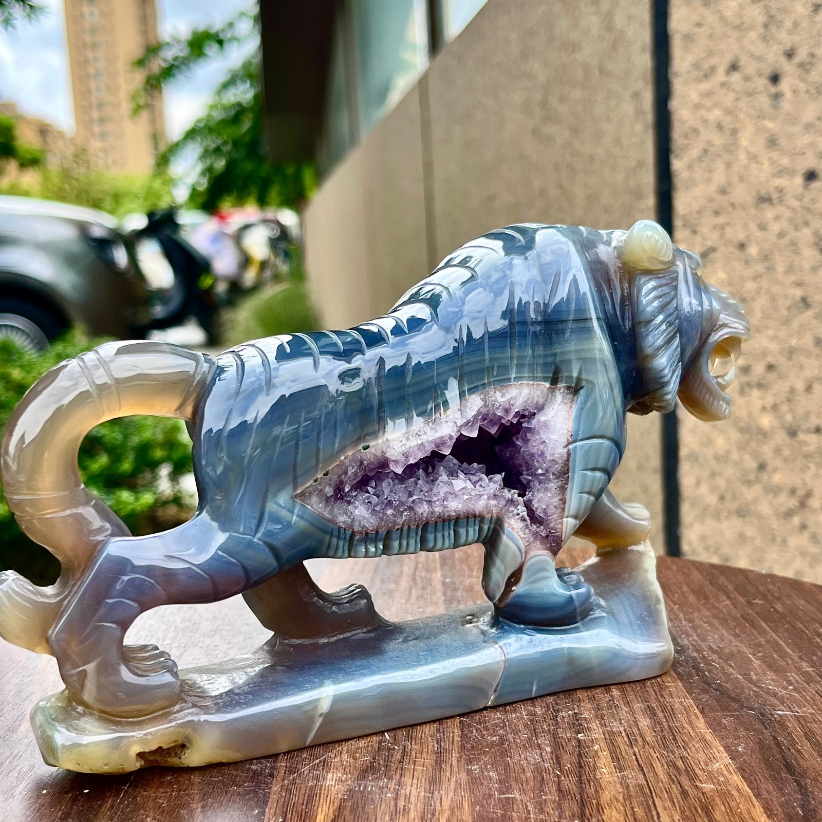 2.27LB High level natural amethyst cave hand carved spiritual tiger