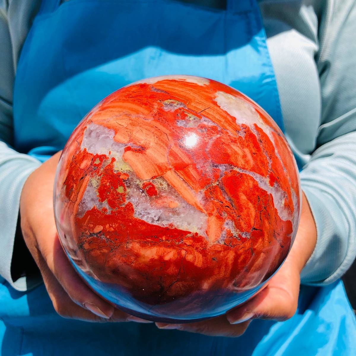 5.96LB Natural red jade ball quartz crystal ball, spiritual energy healing