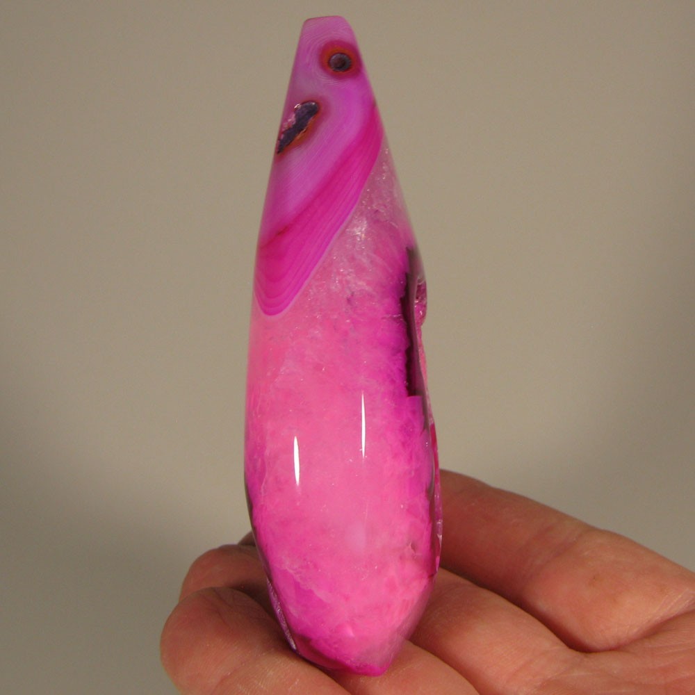 3.5″ PINK AGATE & QUARTZ Crystal Polished Pear Point – Brazil