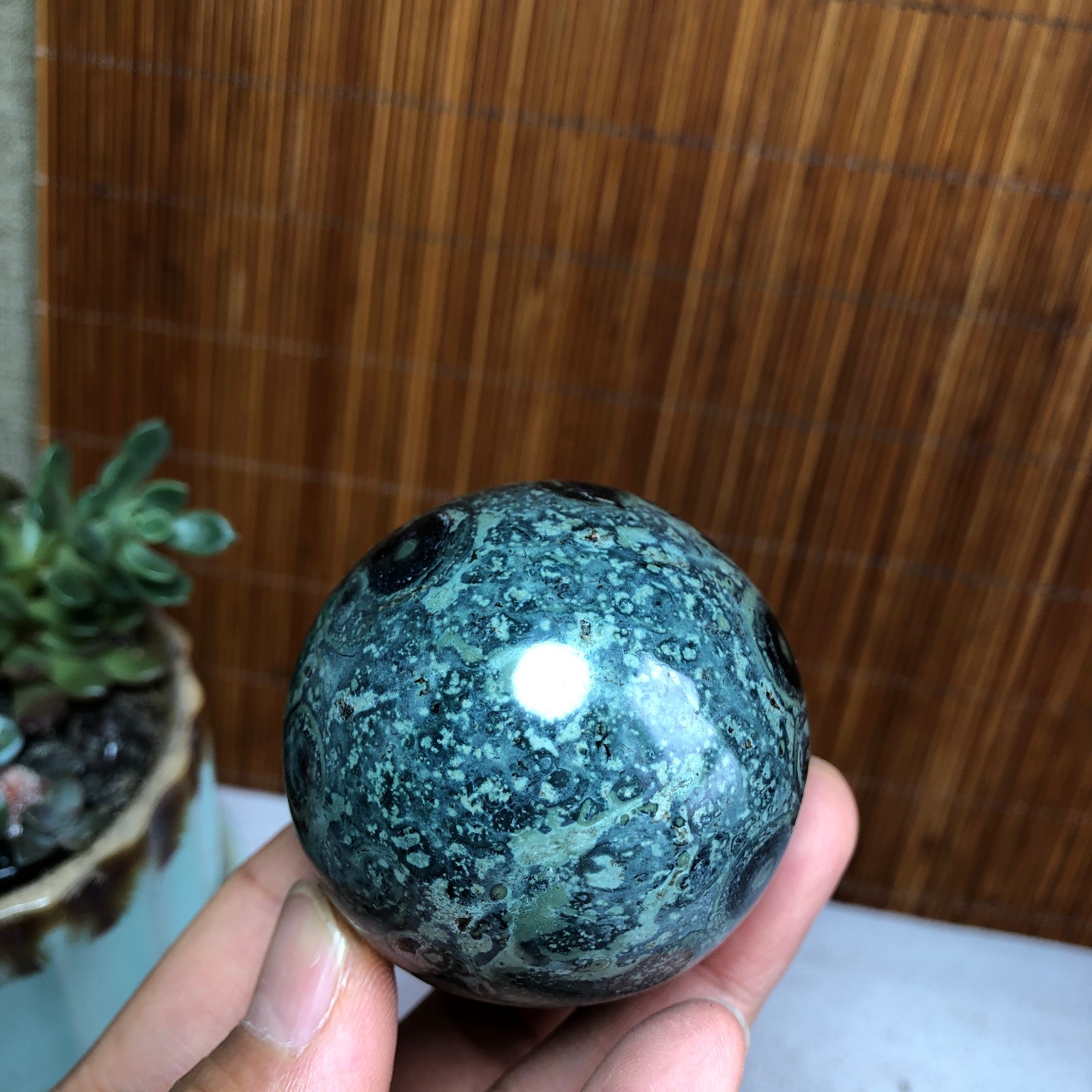 50mm NATURAL Green Kambaba jasper sphere ball quartz Crystal Healing 185g A6140