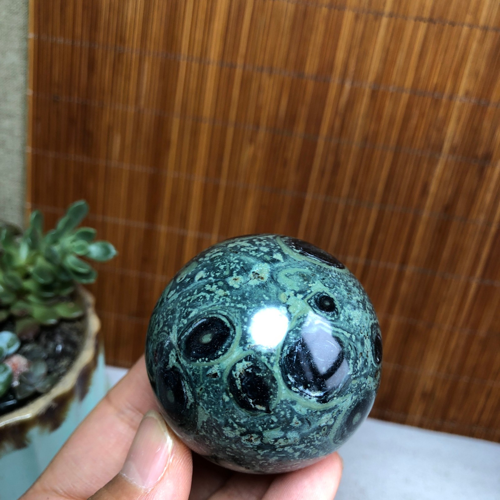 50mm NATURAL Green Kambaba jasper sphere ball quartz Crystal Healing 185g A6140