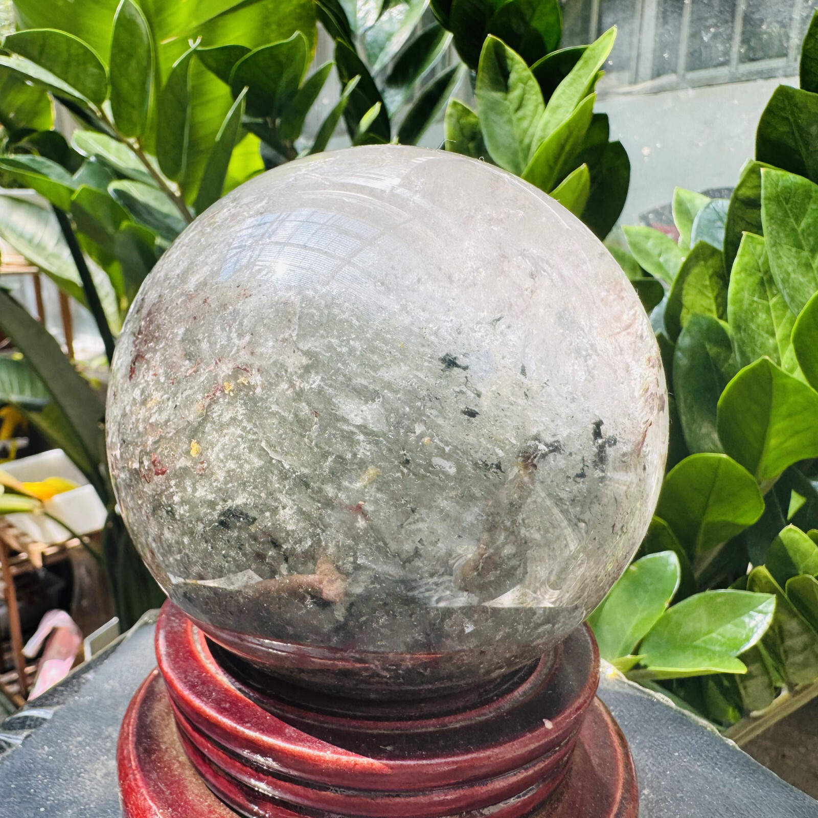 Rare Natural Green Ghost phantom quart ball carved crystal sphere reiki3.87LB