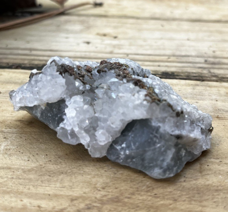 Mixed Calcite & Chalcopyrite on Green Fluorite Druzy Mineral Specimen 3.5 oz