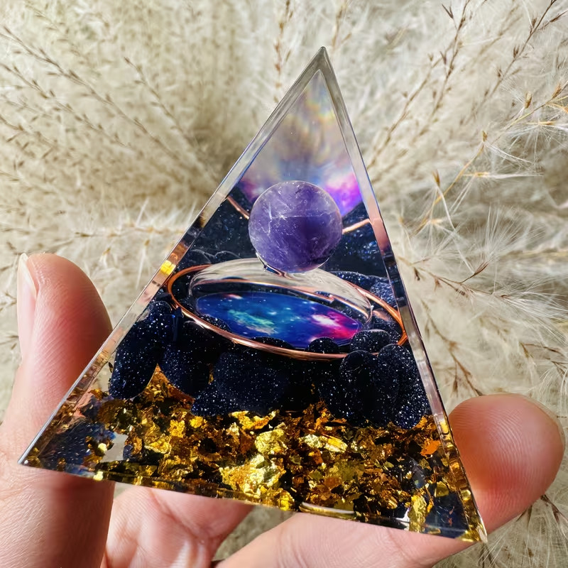 Orgonite Pyramid Amethyst Peridot Healing Crystal Energy Orgone EMF Protection
