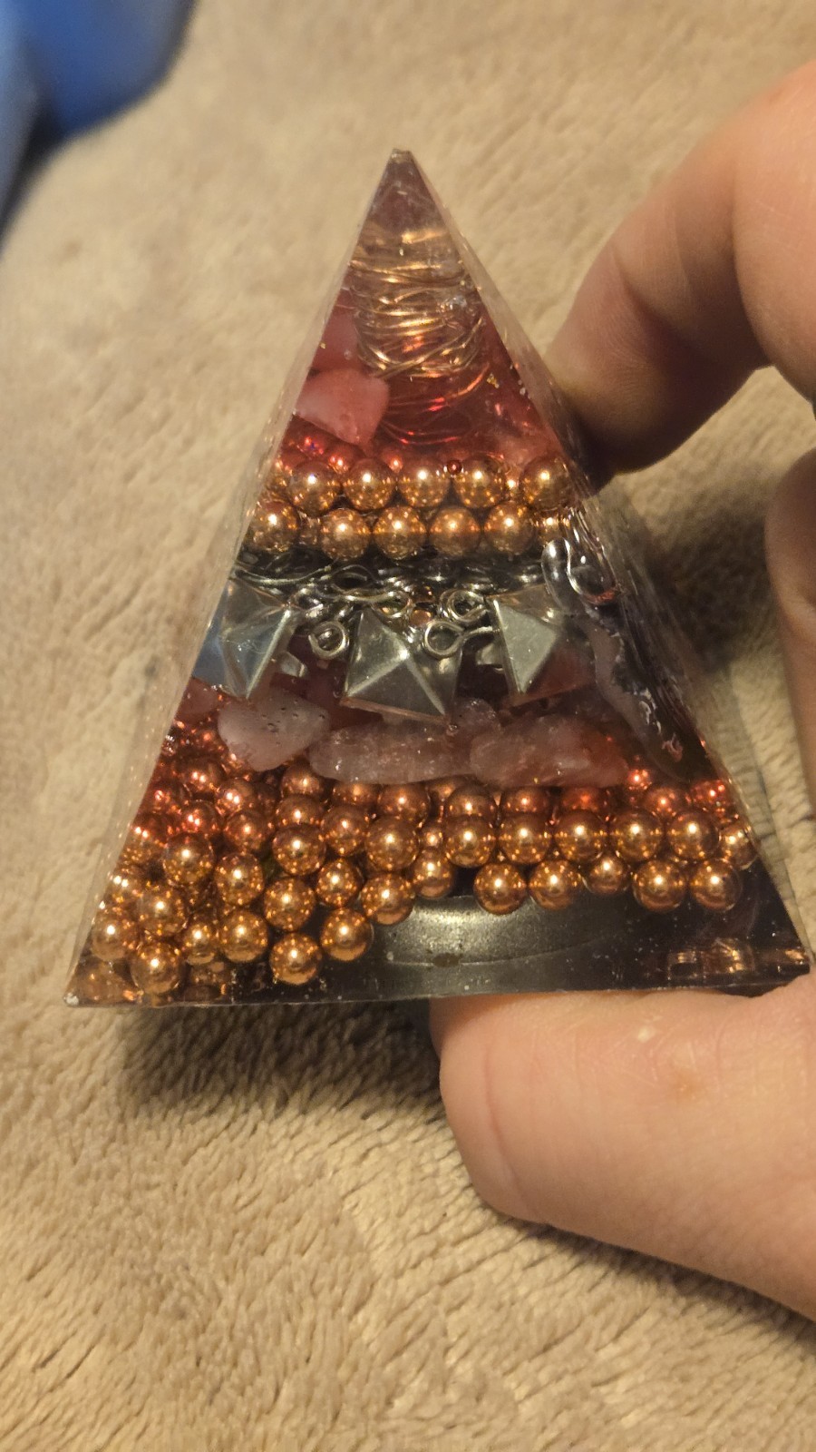Dark Feminine Rose Quartz Orgonite Pyramid – 2.25″ Steampunk Gothic Decor